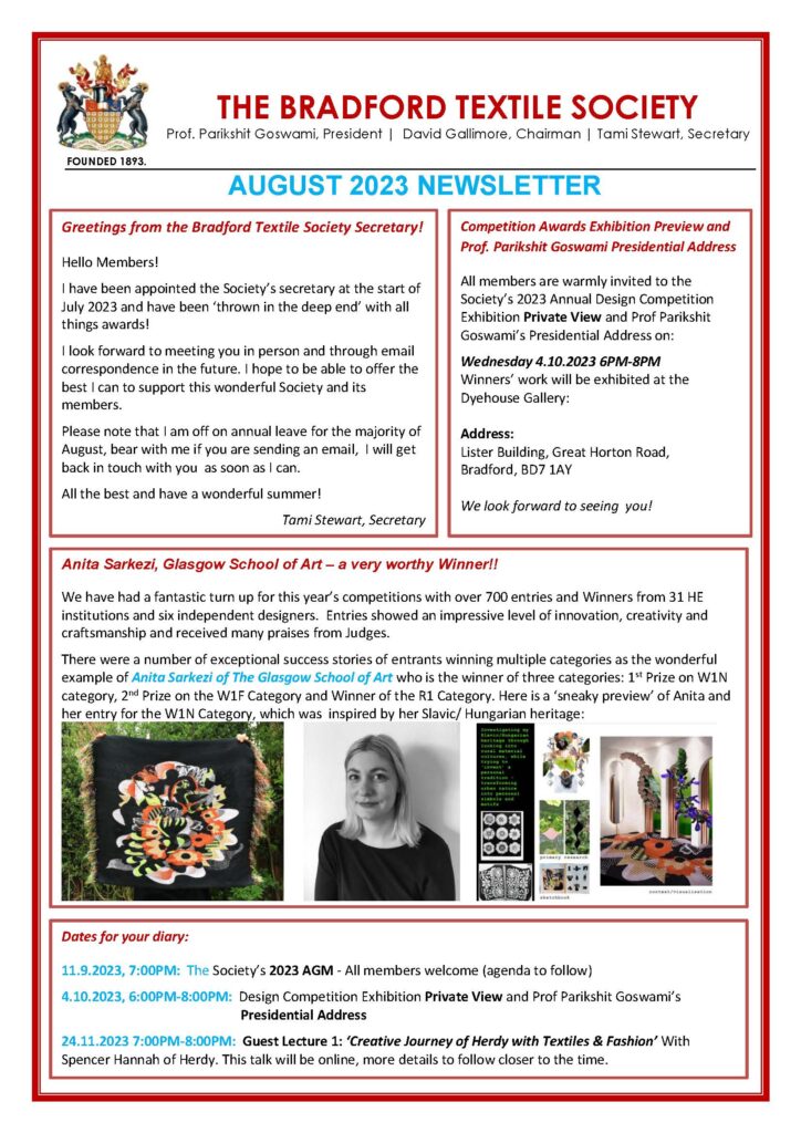 Bradford Textile Society Newsletter August 2023