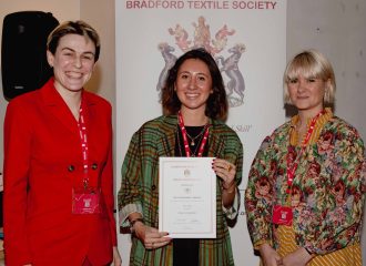 Clothworkers EmilyMay+LibbyAshdown with Ines Congratel NTU 1st prize winner W1N